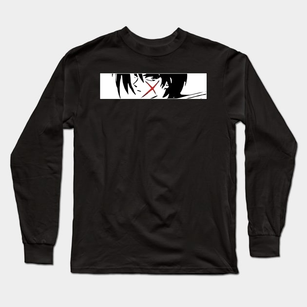 RK3 Kenshin Himura Red Sword Scar from Samurai X Remake / Rurouni Kenshin Meiji Kenkaku Romantan Cool Minimalist Vector Anime Eyes Characters x Animangapoi August 2023 Long Sleeve T-Shirt by Animangapoi